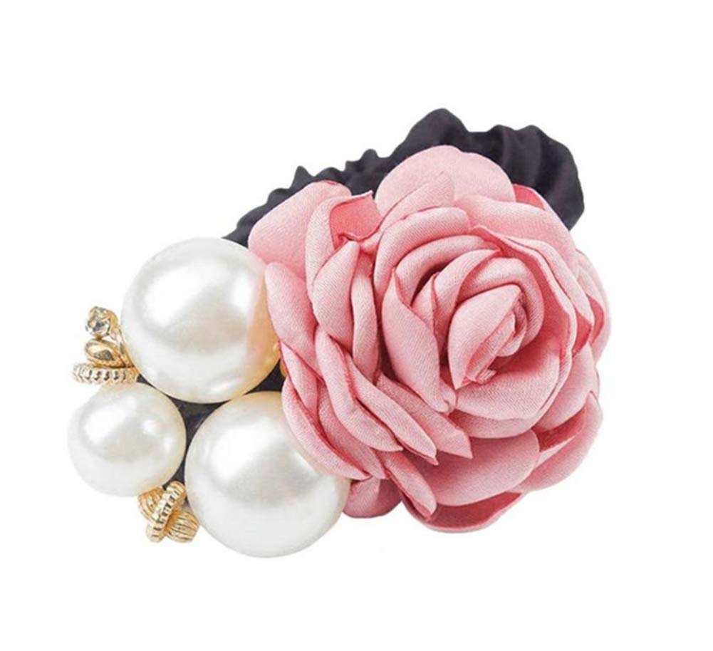 AKOAK Retro Pearl Rose Headband - High Elastic Hair Accessories for Women, Elegant Artificial Pearl Hair Circle, Velvet Ponytail Holder (Korean Pink) - Perfect for Weddings, Parties & Daily Fashion Styling