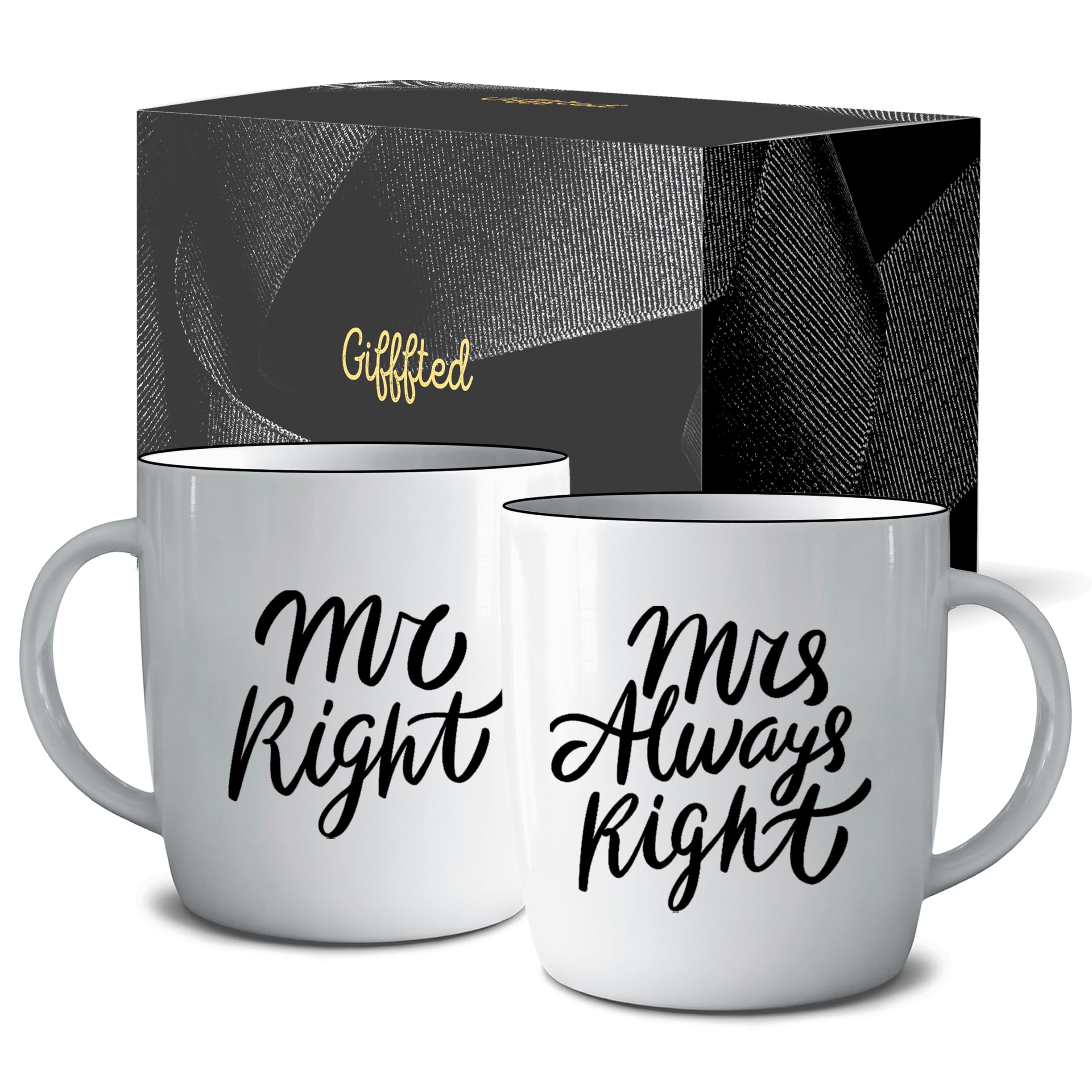 His and Hers Coffee Mugs Gift Set - Mr Right & Mrs Always Right Couple Mugs for Wedding, Anniversary, Engagement - Perfect for Newlyweds, Parents, Christmas Gifts - Romantic Gift for Couples, Husband & Wife - Ideal for Morning Coffee, Date Nights & Anniversary Celebrations