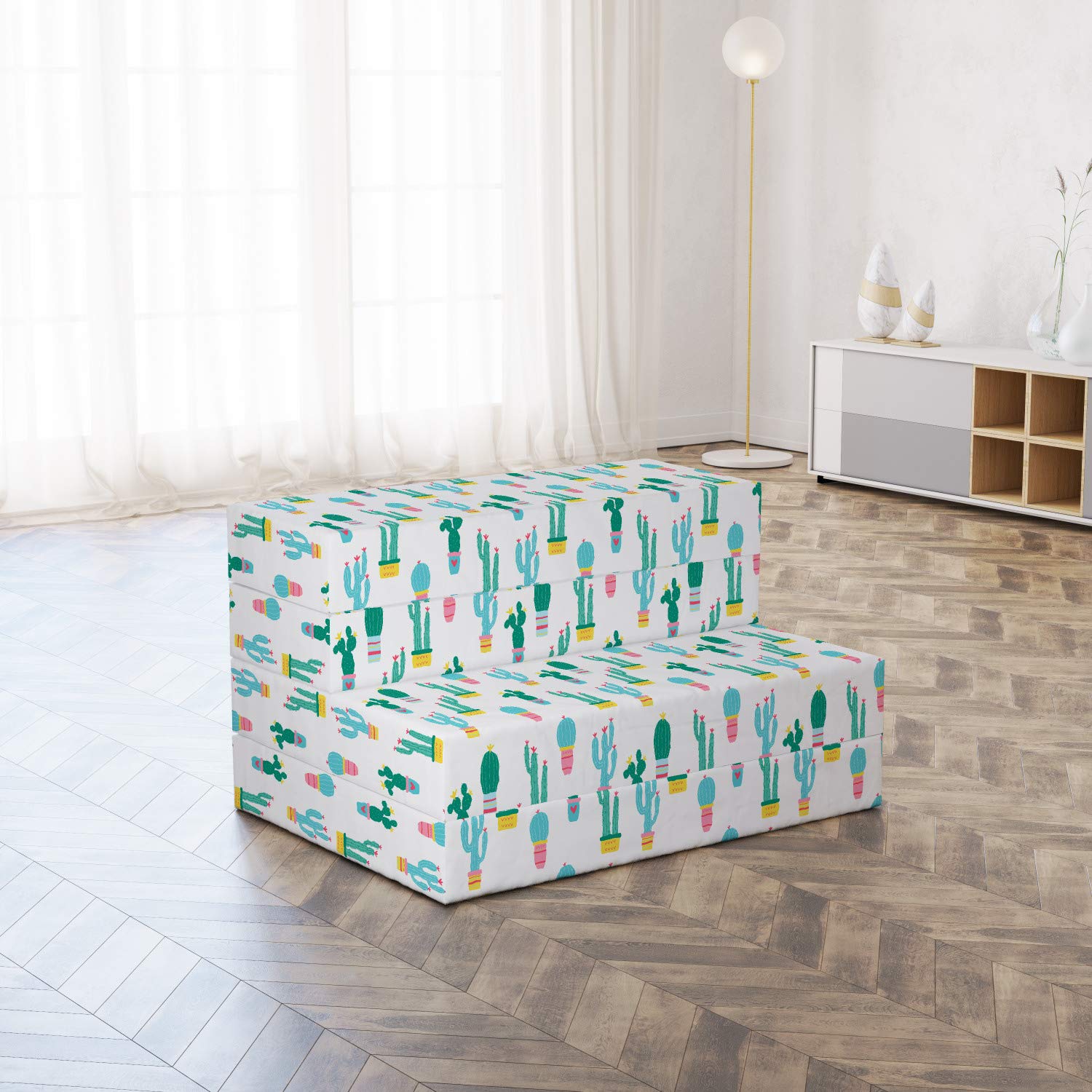 Ambesonne Cactus Foldable Mattress - Prickle Plant in Pots Design, 74.8