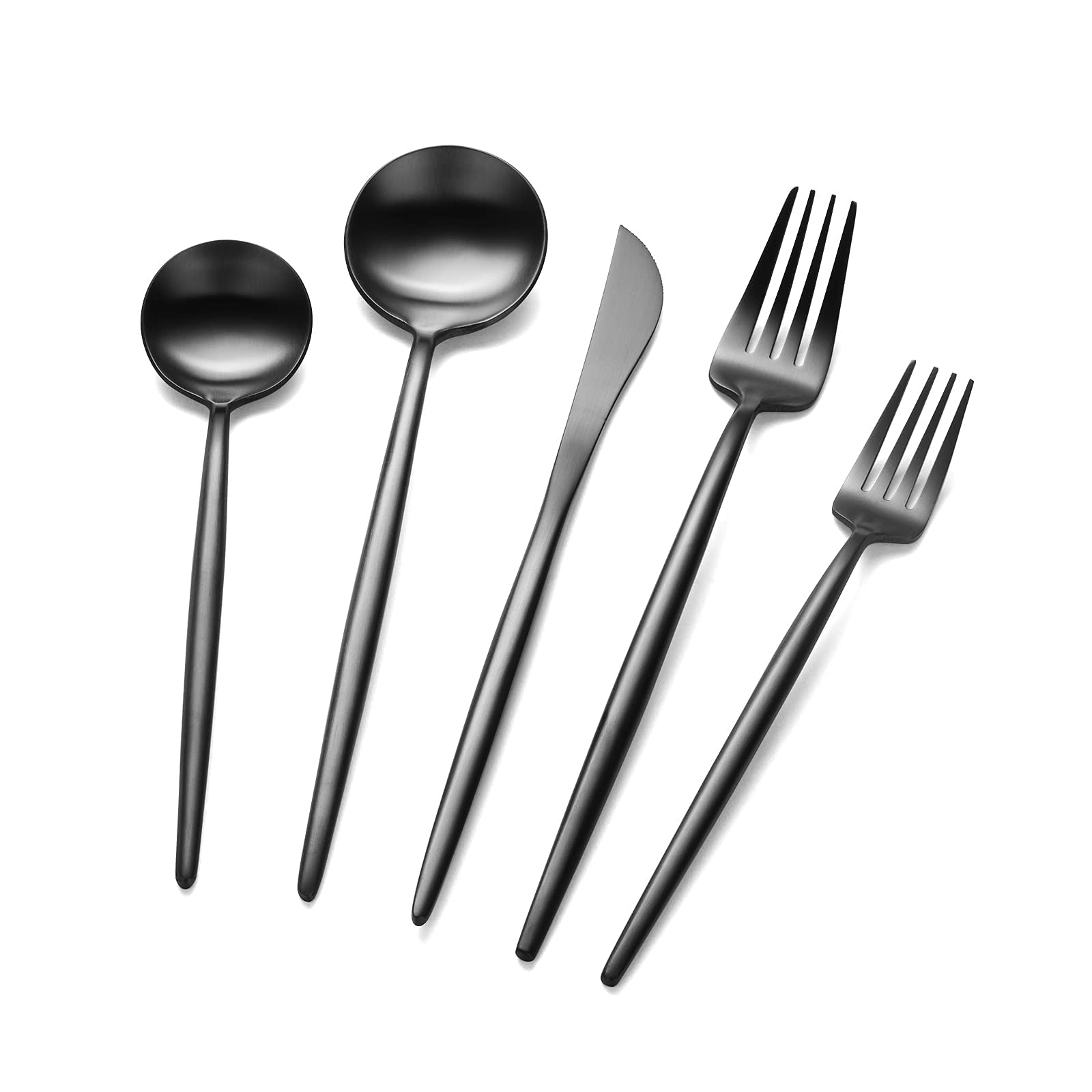 Premium 60-Piece Stainless Steel Flatware Set - RIS LAN Matte Black Silverware for 12 People | Dishwasher Safe Kitchen Cutlery Set | Elegant Dinnerware for Restaurants, Weddings & Home Entertaining