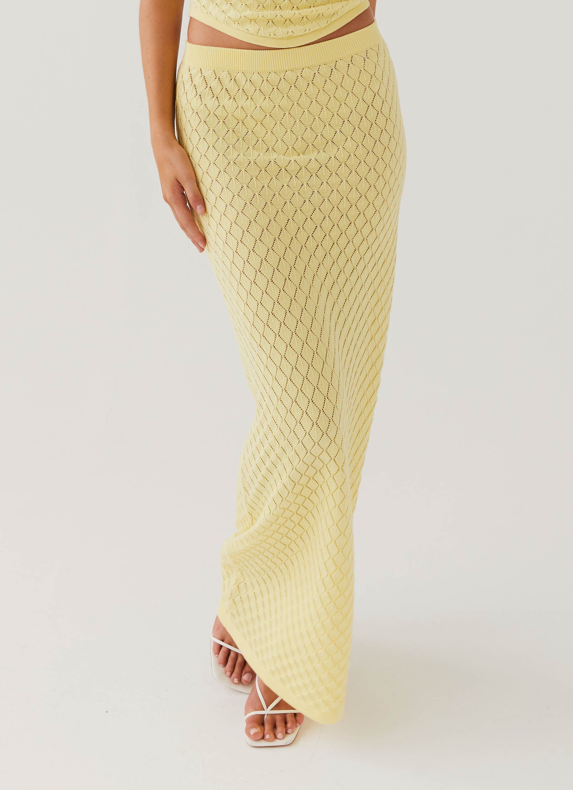 Amanza Women's Knit Maxi Skirt - Lemon Yellow Flowy Long Skirt for Summer, Beach & Boho Style Outfits | Perfect for Vacations, Date Nights & Casual Wear