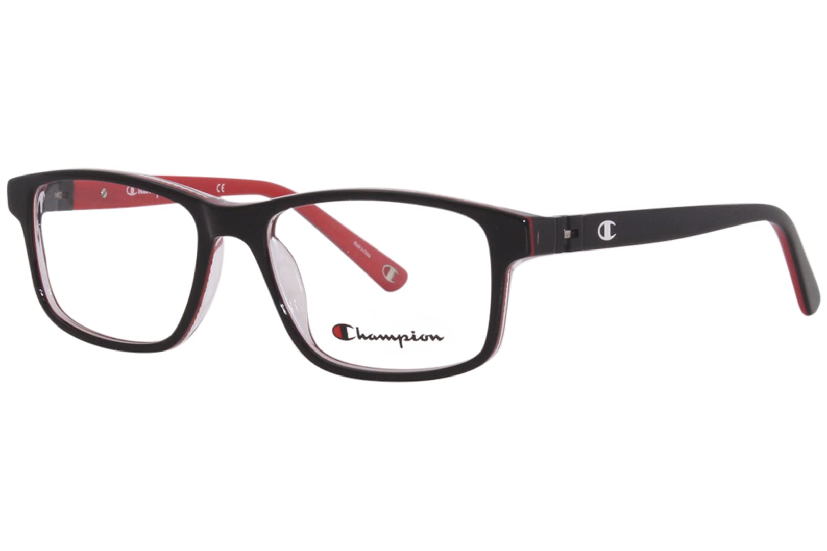 CHAMPION Eyeglasses 7021 C01 Black/Red Frame - Stylish Unisex Glasses for Men & Women - Perfect for Reading, Driving & Fashion Accessories