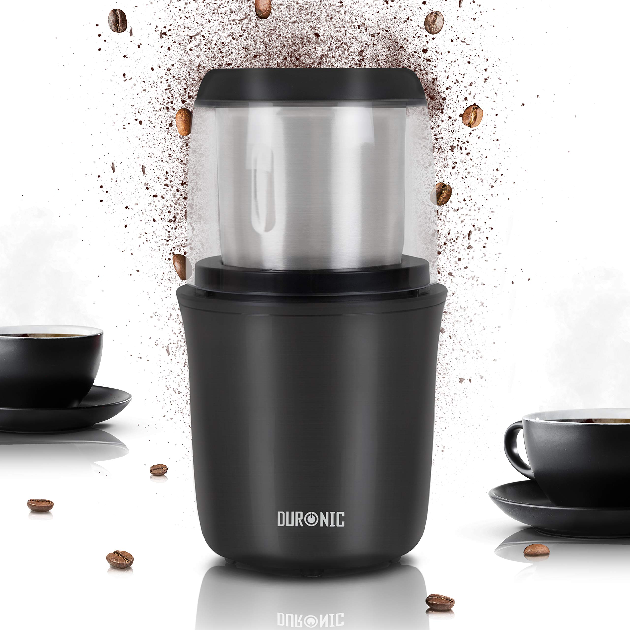 Duronic CG250 Electric Coffee Grinder - Stainless Steel Blade Grinder for Coffee Beans, Nuts, Spices & Seeds | Fast & Quiet Mini Mill with Removable Bowl | Perfect for Home, Office & Coffee Shops