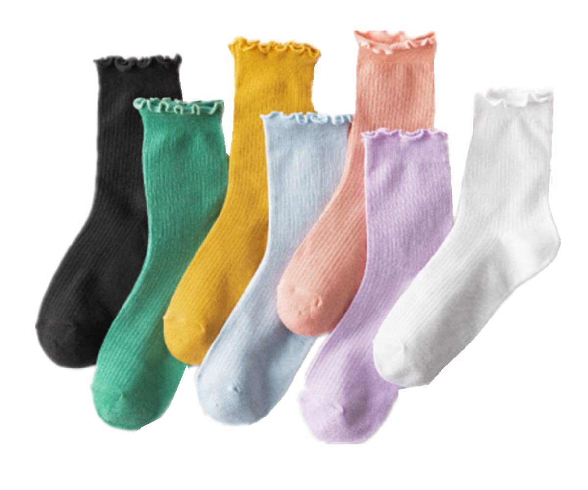 Women's Ruffle Ankle Socks 5/7 Pairs - Casual Knit Crew Socks for Work & Dress