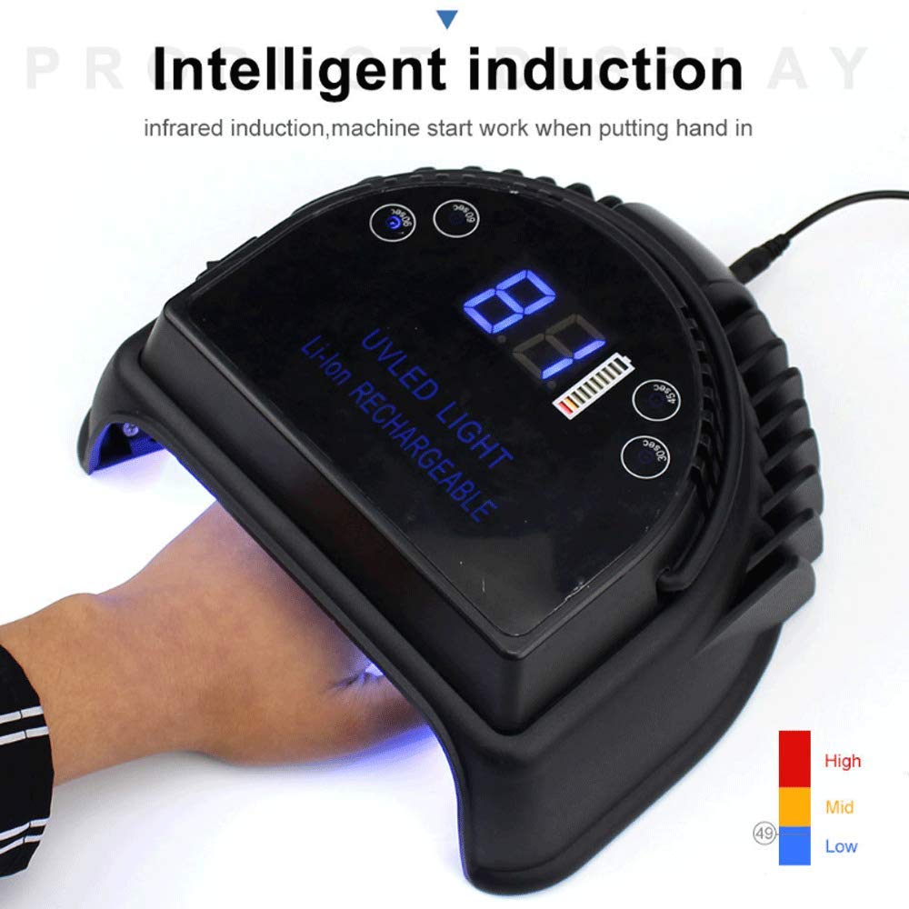 64W Wireless Rechargeable UV LED Nail Lamp - Cordless Gel Nail Dryer with Built-in Lithium Battery for Professional Salon & Home Manicure - Perfect for Nail Art, Gel Polish Curing & DIY Nail Care (Black)