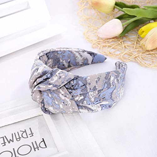 Vintage Printing Bezel Hair Bands for Women - Knot Turban Headbands for Girls - Fashion Hair Accessories with Hoop Clips - One Size Fits All (C980 Blue) - Perfect for Parties, Weddings, and Everyday Style