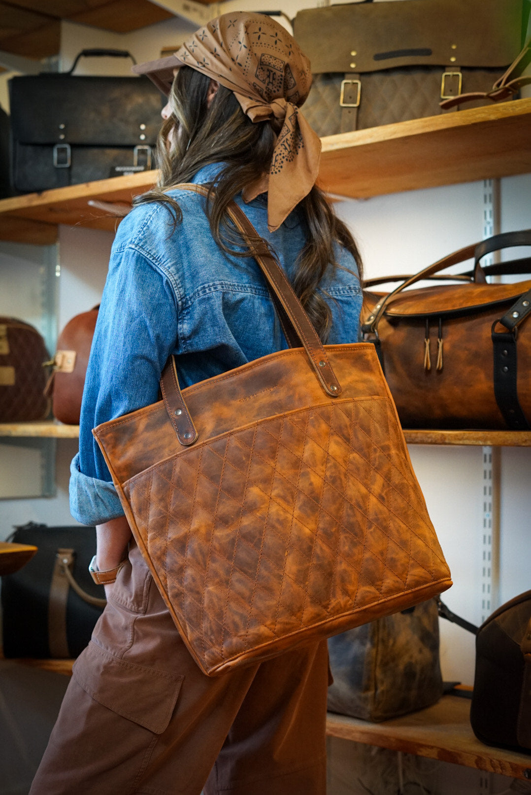 Premium Diamond Stitch Tote Bag - Hillbilly Copper Color - Stylish & Durable Shopping Bag for Women - Perfect for Groceries, Beach Trips & Everyday Use