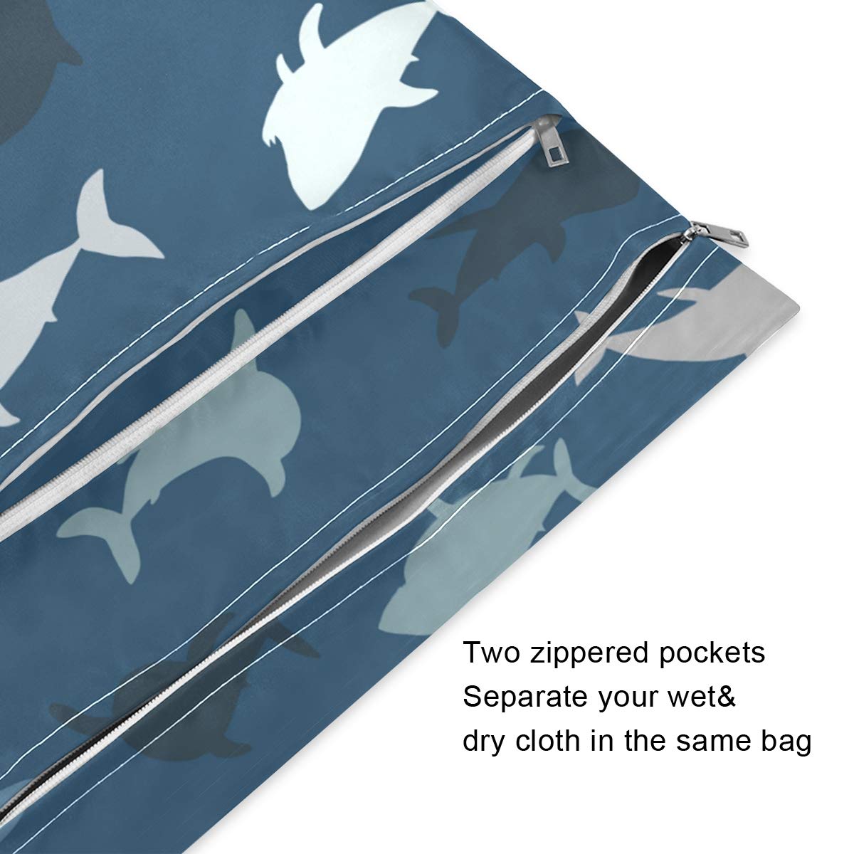 Waterproof Wet Dry Bag 2 Pack - Shark Design Washable Pouch for Travel & Swimming