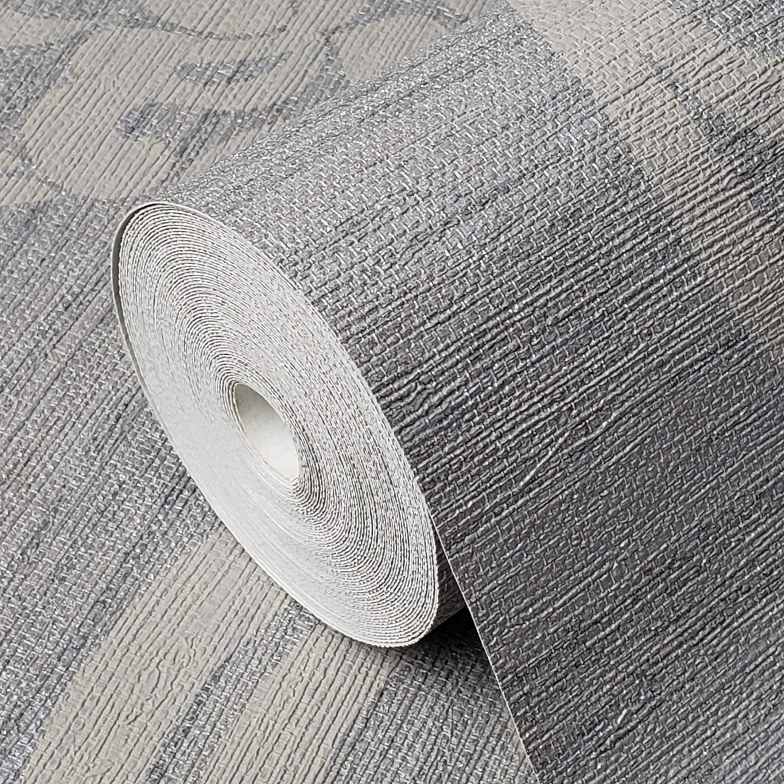 Textured Gray Damask Silver Metallic Faux Grasscloth 3D Wallpaper Roll - Peel and Stick Removable Wallpaper for Living Room, Bedroom, Dining Room Decor