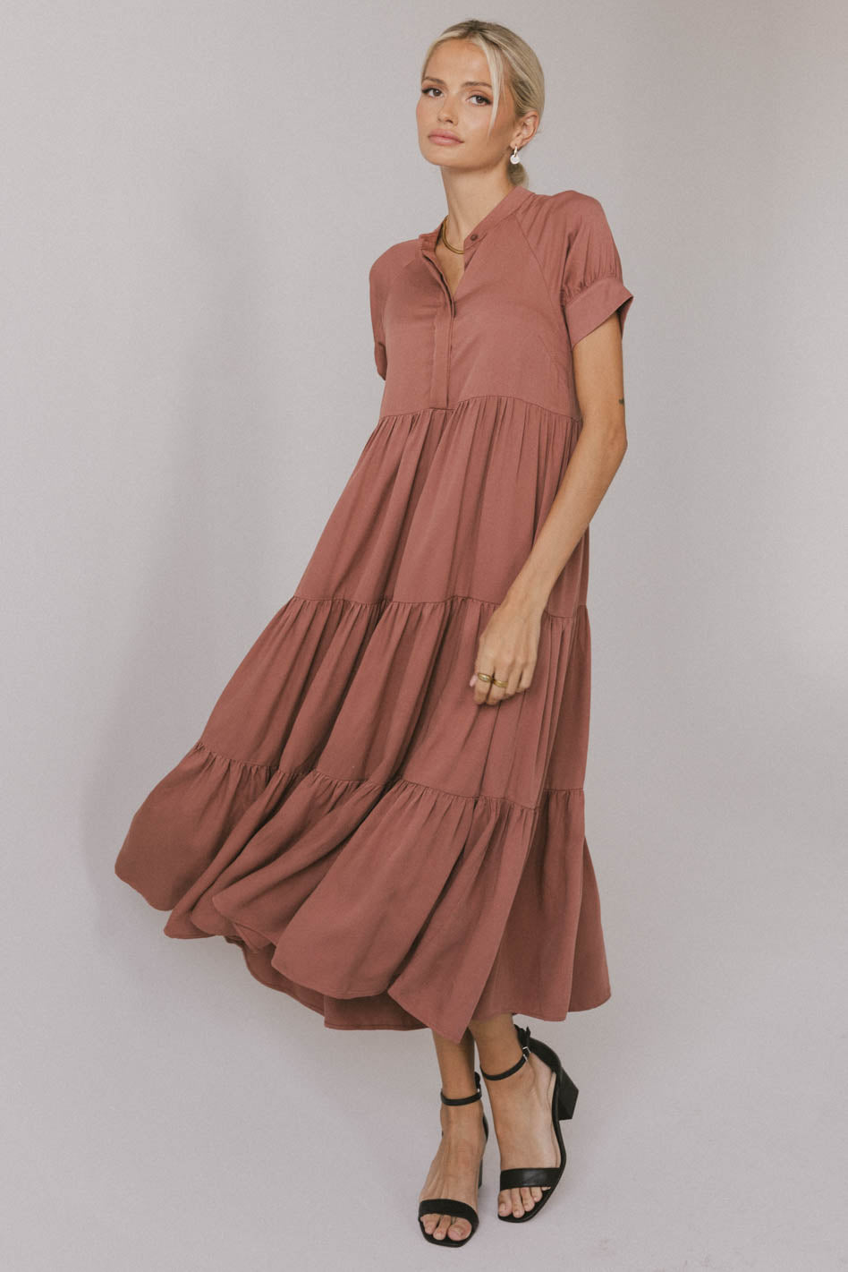 Amanda Elegant Tiered Maxi Dress in Raisin - Perfect for Weddings, Parties & Special Occasions