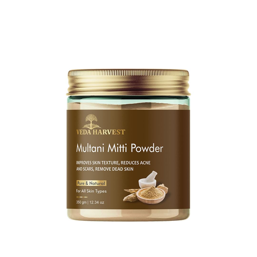 VEDAHARVEST 100% Natural Multani Mitti Powder (350g) - Fuller's Earth Clay for Face, Skin & Hair Care | Exfoliating, Soothing & Nourishing | Perfect for DIY Face Masks, Acne Treatment & Hair Growth | Organic Bentonite Clay for Glowing Skin & Healthy Hair