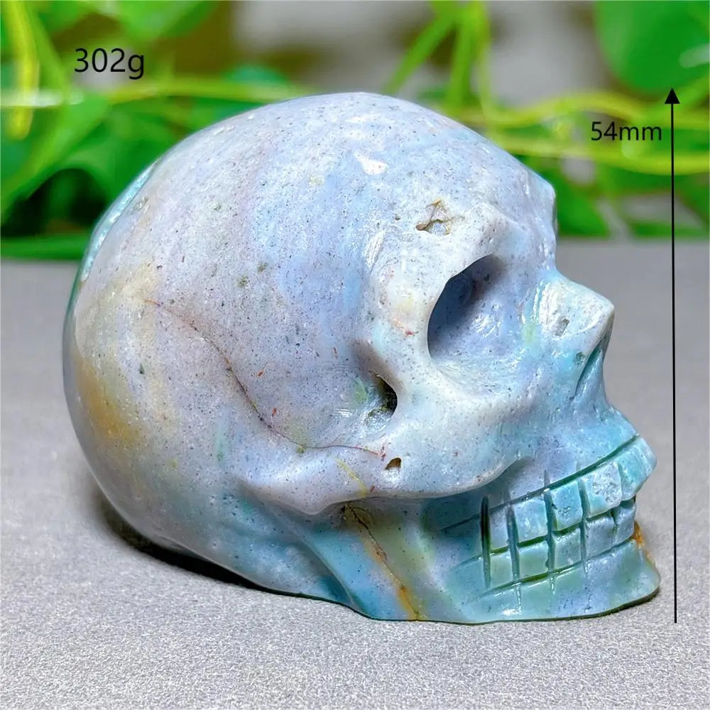 Natural Ocean Jasper Skull Crystal - Healing Quartz Stone for Meditation, Energy Work & Spiritual Gifts | Halloween Decor, Mineral Collection & Craft Supplies | Perfect for Home Altar, Yoga Space & Witchy Aesthetic