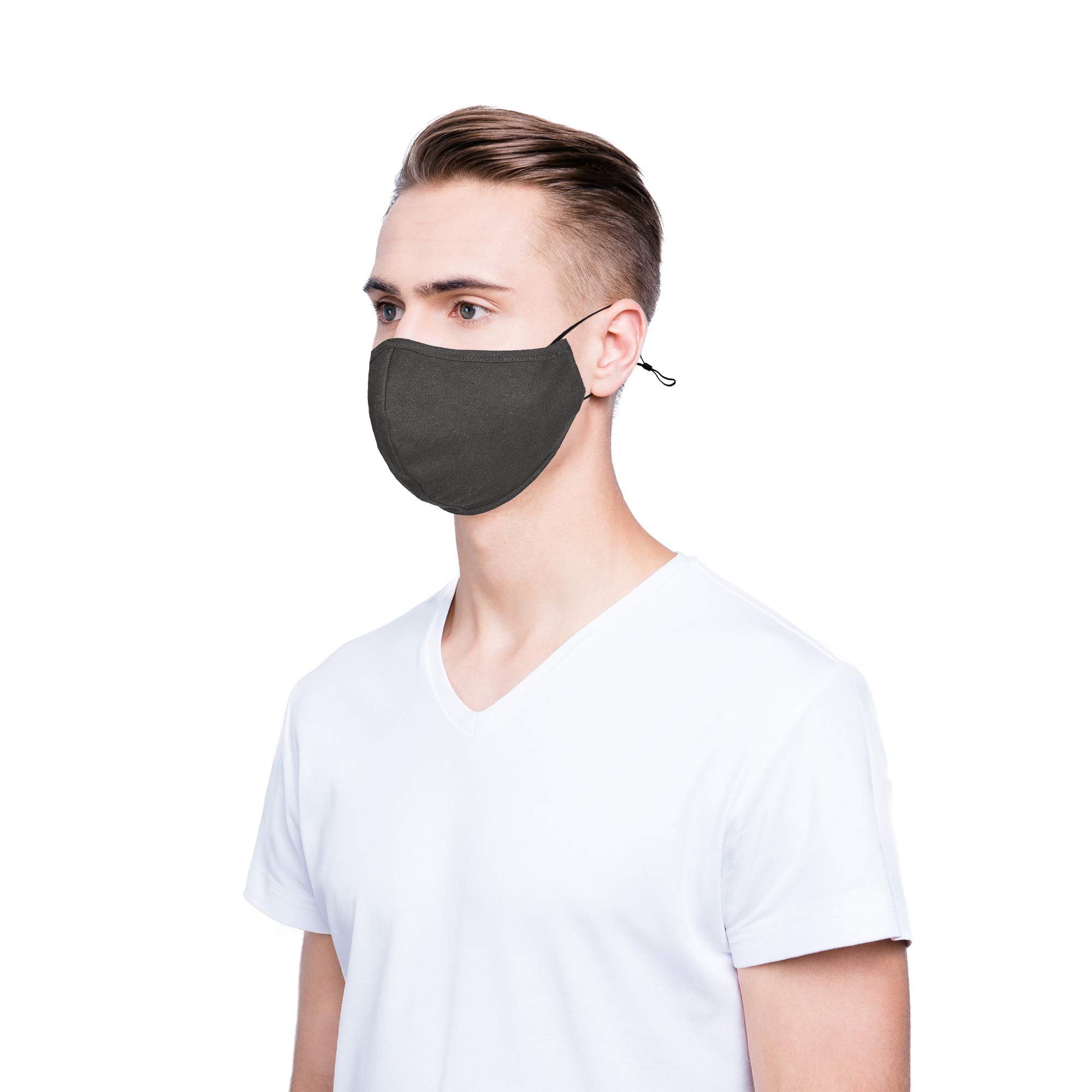 DALIX Reusable Washable Cloth Face Mask 20-Pack - Breathable Comfortable Adjustable Earloop Masks for Adults, Made in USA, Charcoal Gray (L-XL) | Perfect for Daily Commute, Shopping & Outdoor Activities