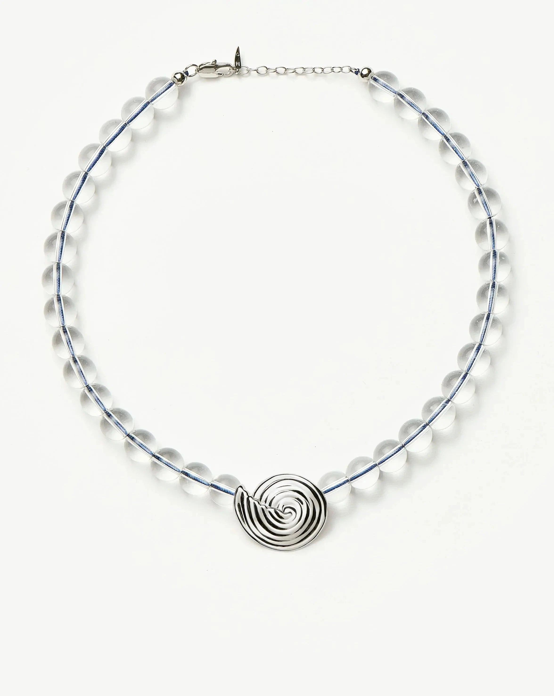 Spiral Gemstone Beaded Pendant Necklace - Silver Plated with Clear Crystal Quartz | Elegant Boho Jewelry for Women, Perfect for Parties, Weddings & Everyday Wear