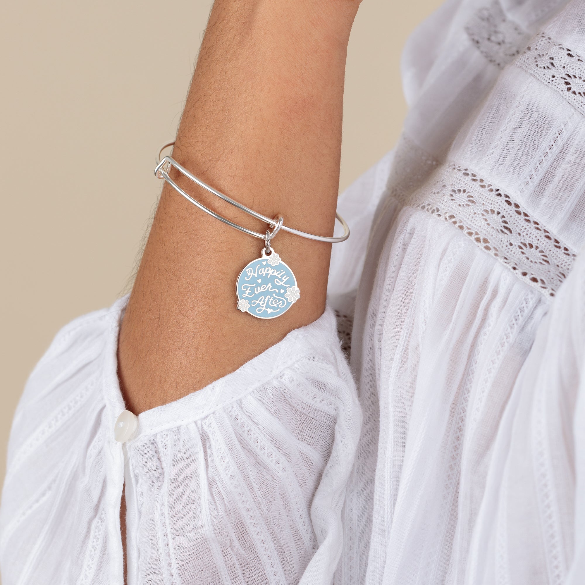 Elegant 'Happily Ever After' Charm Bangle Bracelet for Women - Perfect for Weddings, Anniversaries & Romantic Gifts