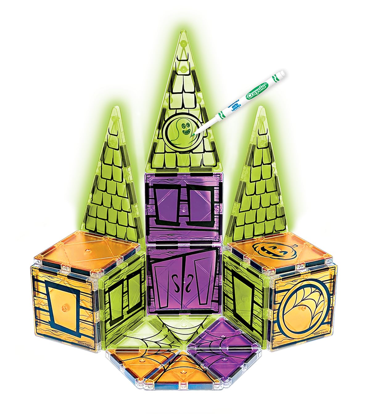 CreateOn Crayola Halloween Glow Doodle Magnetic Tiles Building Set - 25-Piece STEM Educational Toys for Boys & Girls Ages 3+ | Creative Construction Play, Classroom Activities & Holiday Gift for Kids