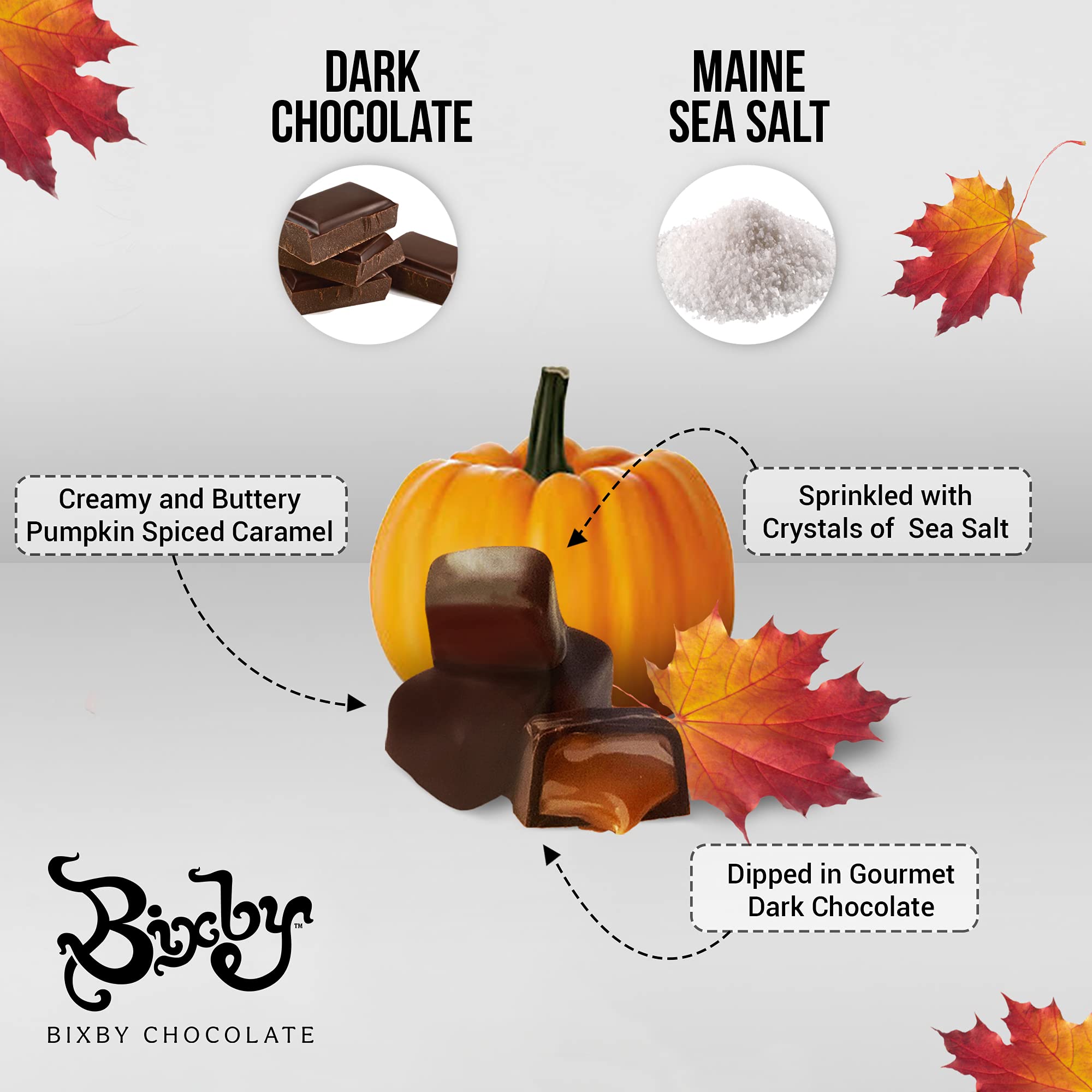 Bixby Chocolates Dark Chocolate Pumpkin Spiced Caramels - 6 Pack (3.5oz Each) | Gluten Free, Kosher, Organic & Ethically Sourced | Fall Treats, Halloween Candy, Thanksgiving Dessert, Holiday Gift Idea
