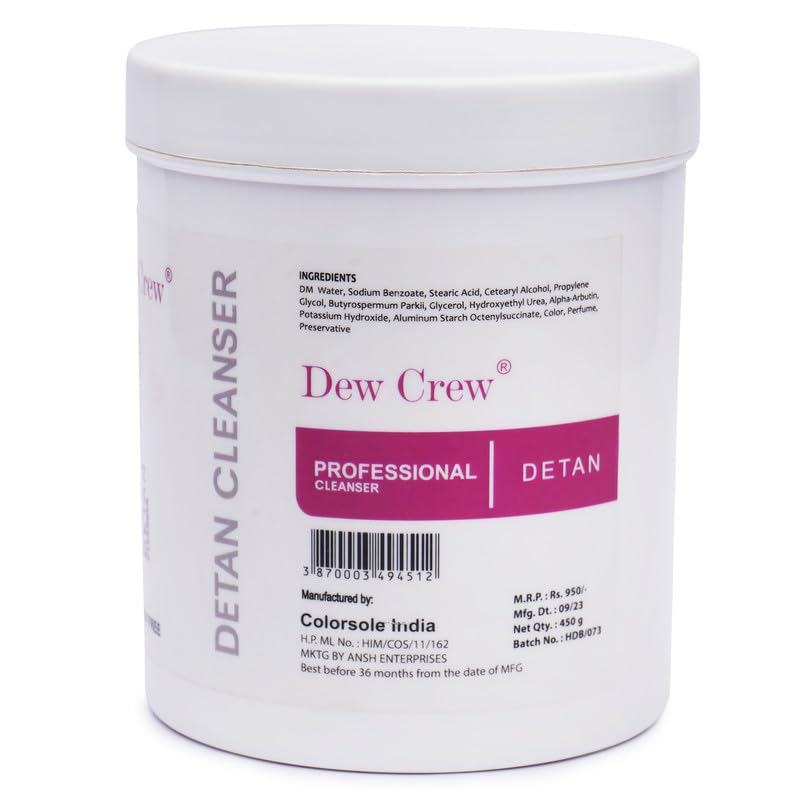Dew Crew® Professional De-Tan Tan Removal Cream with Kojic Acid & Milk for Brightening Skin - 450gm | Dark Spot Corrector for Face & Body | Perfect for Post-Sun Care & Hyperpigmentation Treatment