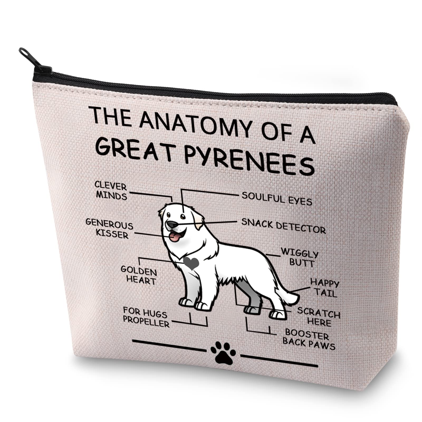 Funny Great Pyrenees Lovers Gift - The Anatomy of a Great Pyrenees Cosmetic Bag | Pyrenean Mountain Dog Veterinary Mom Travel Toiletry Pouch | Perfect for Dog Lovers, Vet Students & Travel Accessories