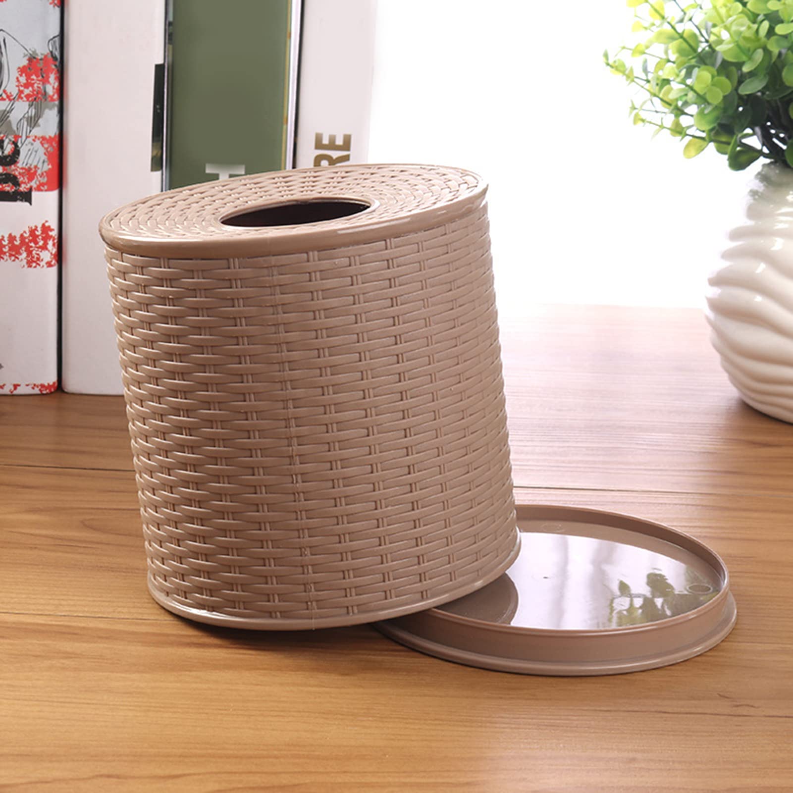 Rattan Tissue Box Cover - Wicker Toilet Paper Holder with Lid for Bathroom Storage - Decorative Round Tissue Protector for Single Roll (Dark Brown) - Perfect for Bathroom, Living Room, and Bedroom Organization