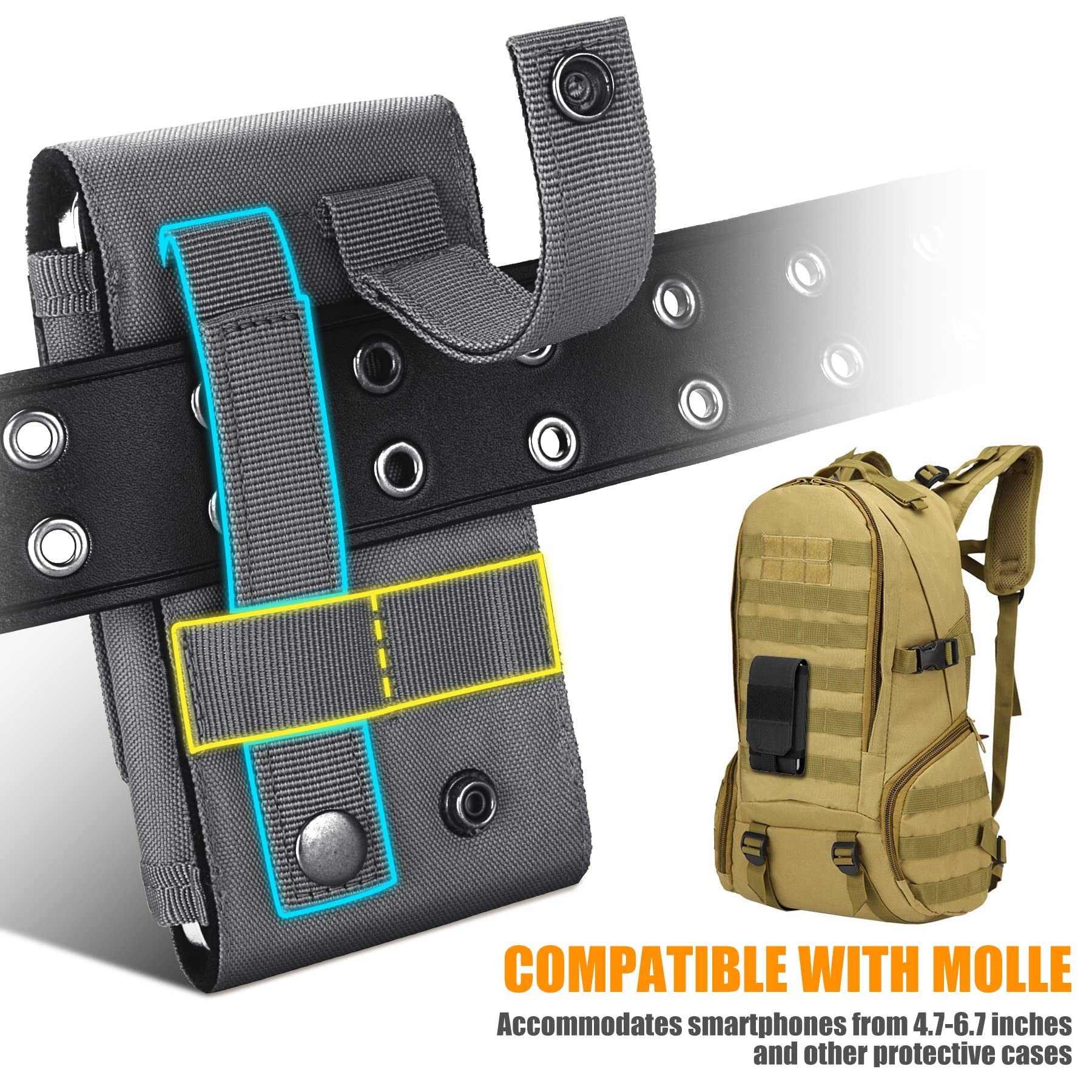 IronSeals Tactical MOLLE Phone Case - Heavy Duty Belt Loop Holster Pouch with American Flag Patch for iPhone 16 Pro Max/16 Plus/16 Pro/16/15 Pro Max/14 Pro Max/13 Pro Max/12 Pro Max & Galaxy S24 Ultra - Military Grade Protection for Outdoor, Hiking, Camping & Tactical Use
