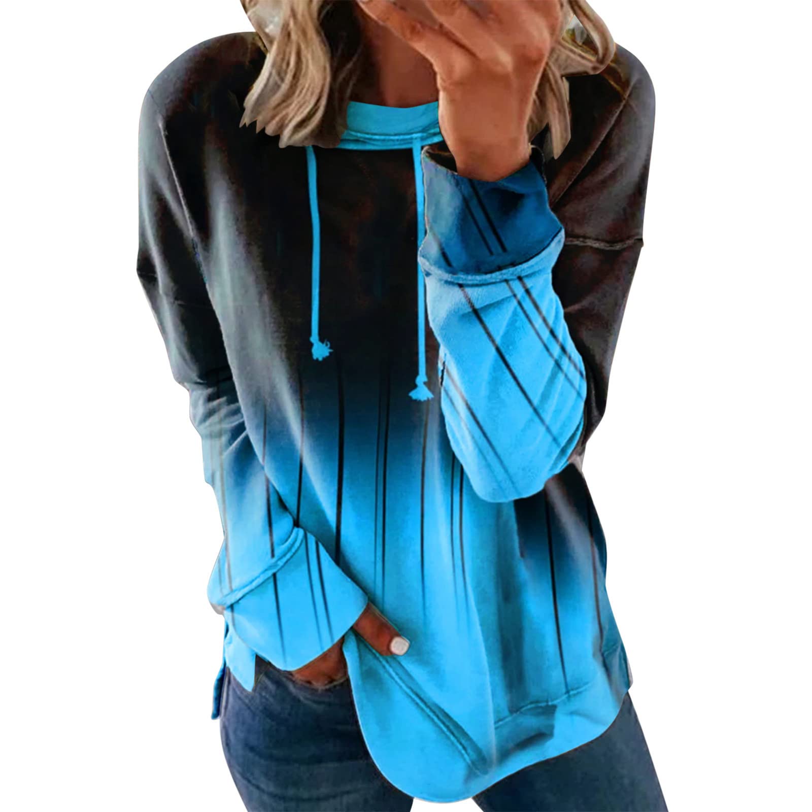 Women's Casual Long Sleeve Graphic T-Shirt Pullover Sweatshirt - Round Neck Tunic Top with Gradient Color for Everyday Wear & Layering