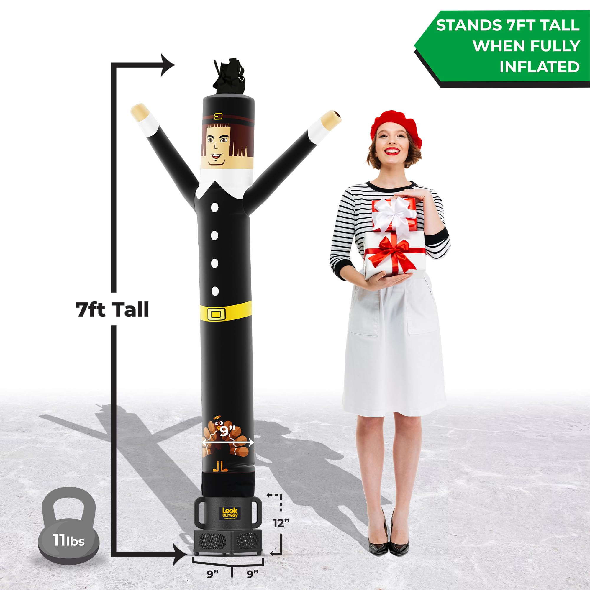 7ft Tall Wacky Waving Inflatable Air Dancer Tube Man with Blower - Thanksgiving Pilgrim Theme Decoration for Outdoor Advertising, Car Dealerships, and Holiday Events