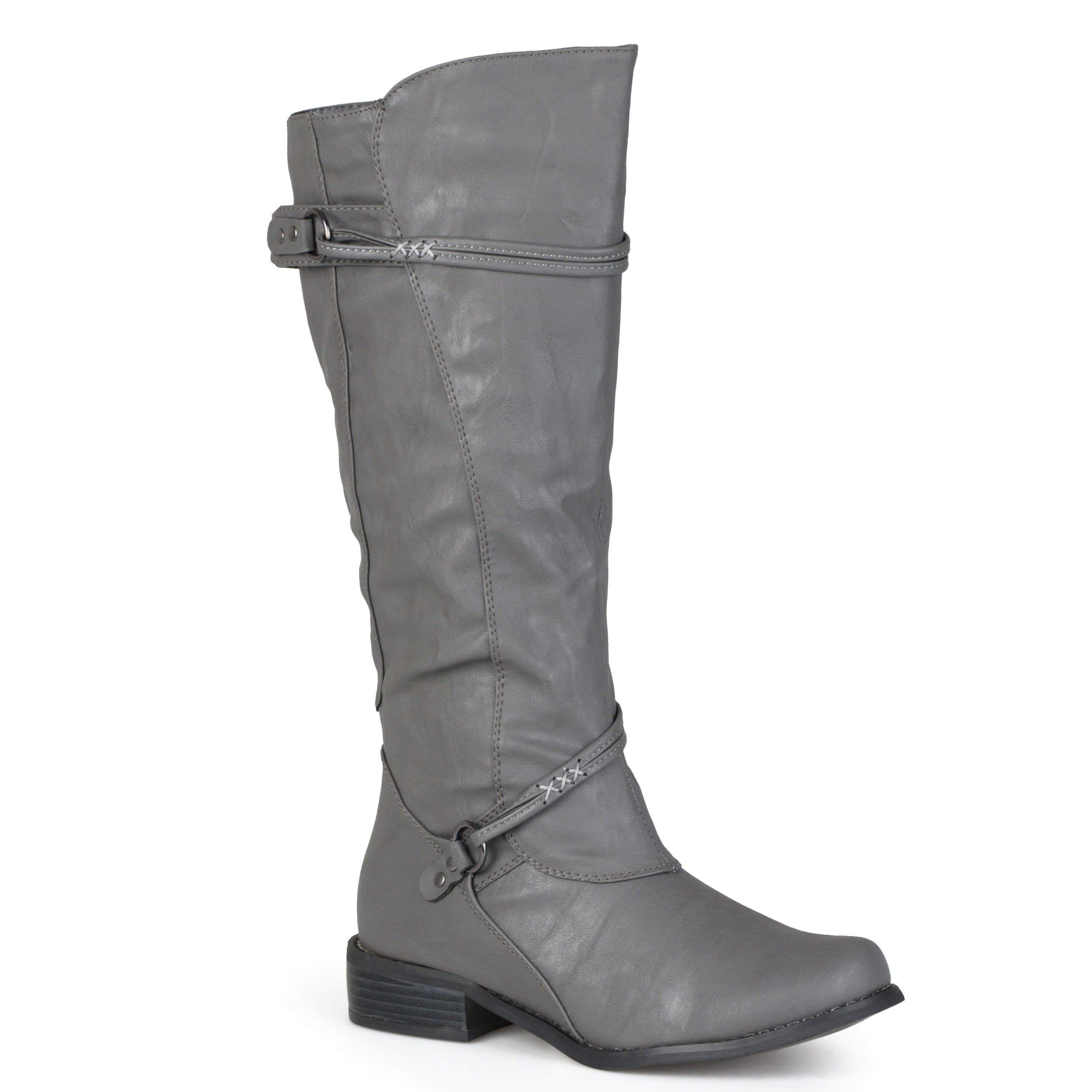 Journee Collection Women's Harley Knee-High Riding Boots - Ankle Strap & Buckle Design, Regular & Wide Calf Options, Grey Size 10 (Medium Width/Wide Calf) - Perfect for Equestrian, Casual Wear & Winter Fashion