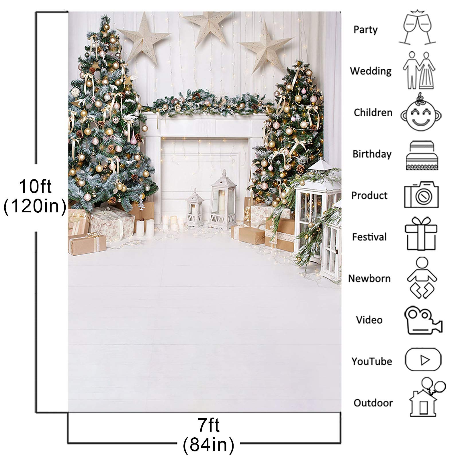 Premium Avezano Christmas Photography Backdrop - 7x10ft White Fireplace & Wood Floor Xmas Background for Kids Portraits, Children Photo Shoots, and Studio Props | Perfect for Holiday Cards, Family Photos, and Seasonal Decorations