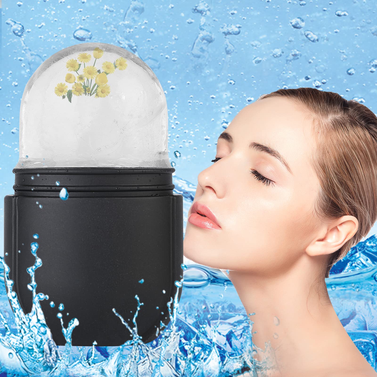 Ice Roller for Face and Eyes - Cooling Facial Massager to Brighten Skin, Reduce Puffiness & Fine Lines - Oval Black Beauty Ice Roller for Skincare & Makeup Prep - Perfect for Morning Routine & Post-Workout Recovery
