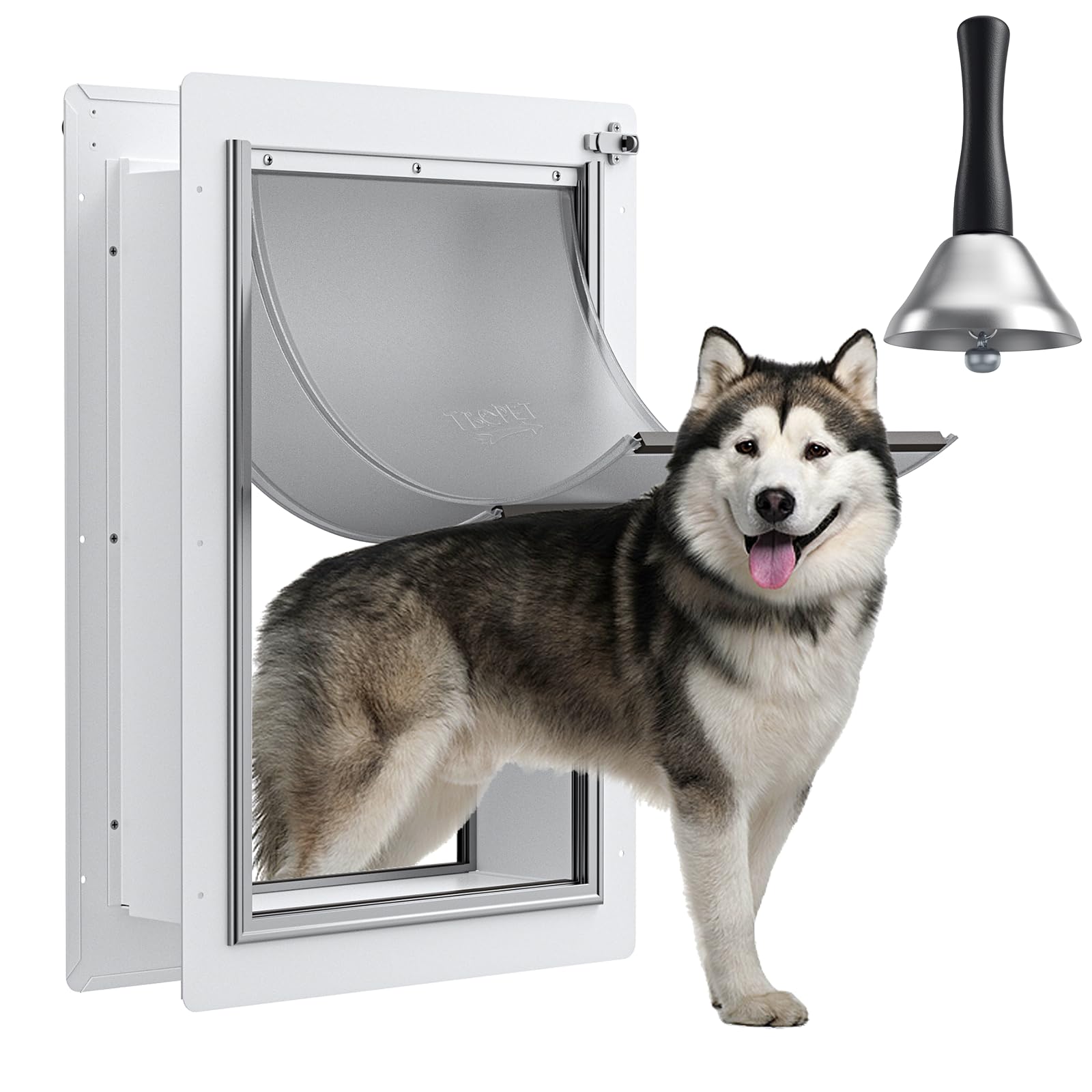 Secure Aluminum Lock Pet Door for Wall - Heavy Duty Steel Frame & Telescoping Tunnel with Double Silicone Flaps - Large Dog & Cat Door for Pets Up to 100 lbs - Perfect for Indoor/Outdoor Access, Home Security & Weather Protection