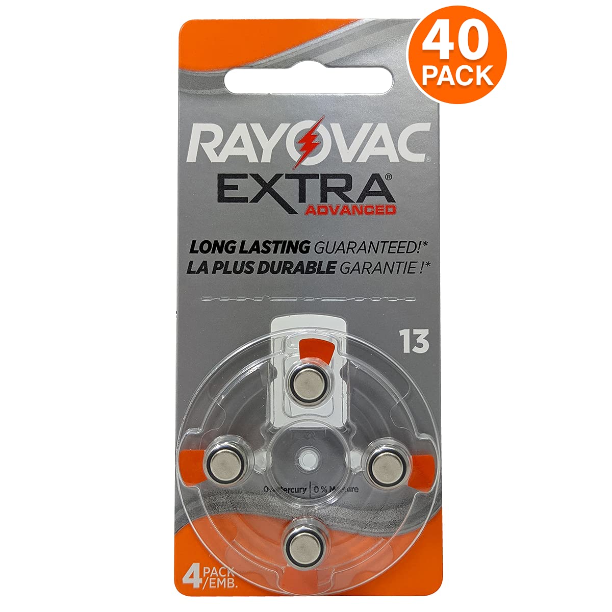 Rayovac Extra Advanced Mercury-Free Hearing Aid Batteries Size 13 - 40 Pack with Convenient Battery Holder Keychain | Long-Lasting Power for Hearing Devices | Perfect for Travel, Daily Use & Emergency Preparedness