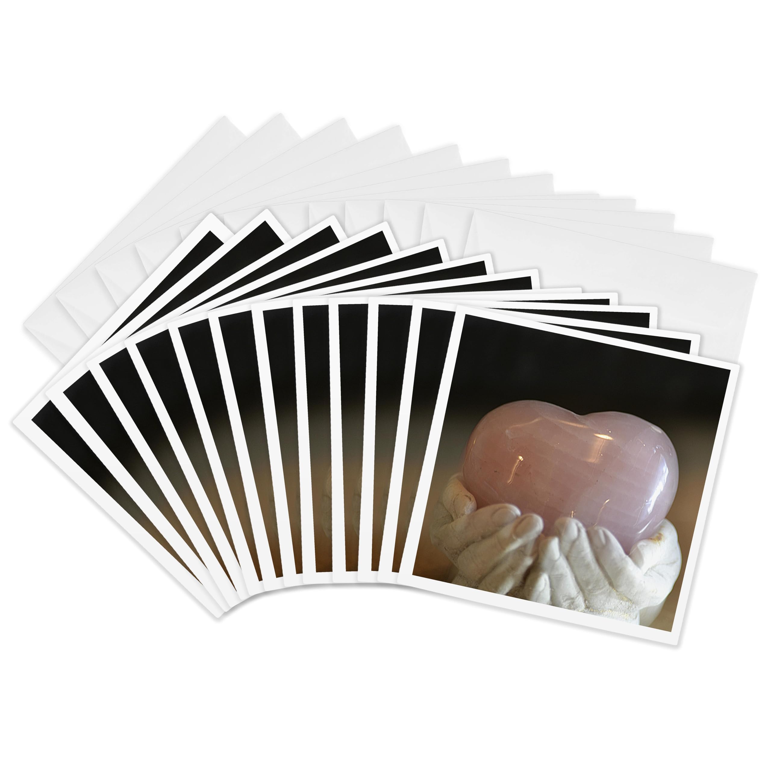 12 Pack Greeting Cards - Pink Rose Quartz Heart in Hands Inspirational Photography by Sanders | Perfect for Birthdays, Thank You Notes & Special Occasions