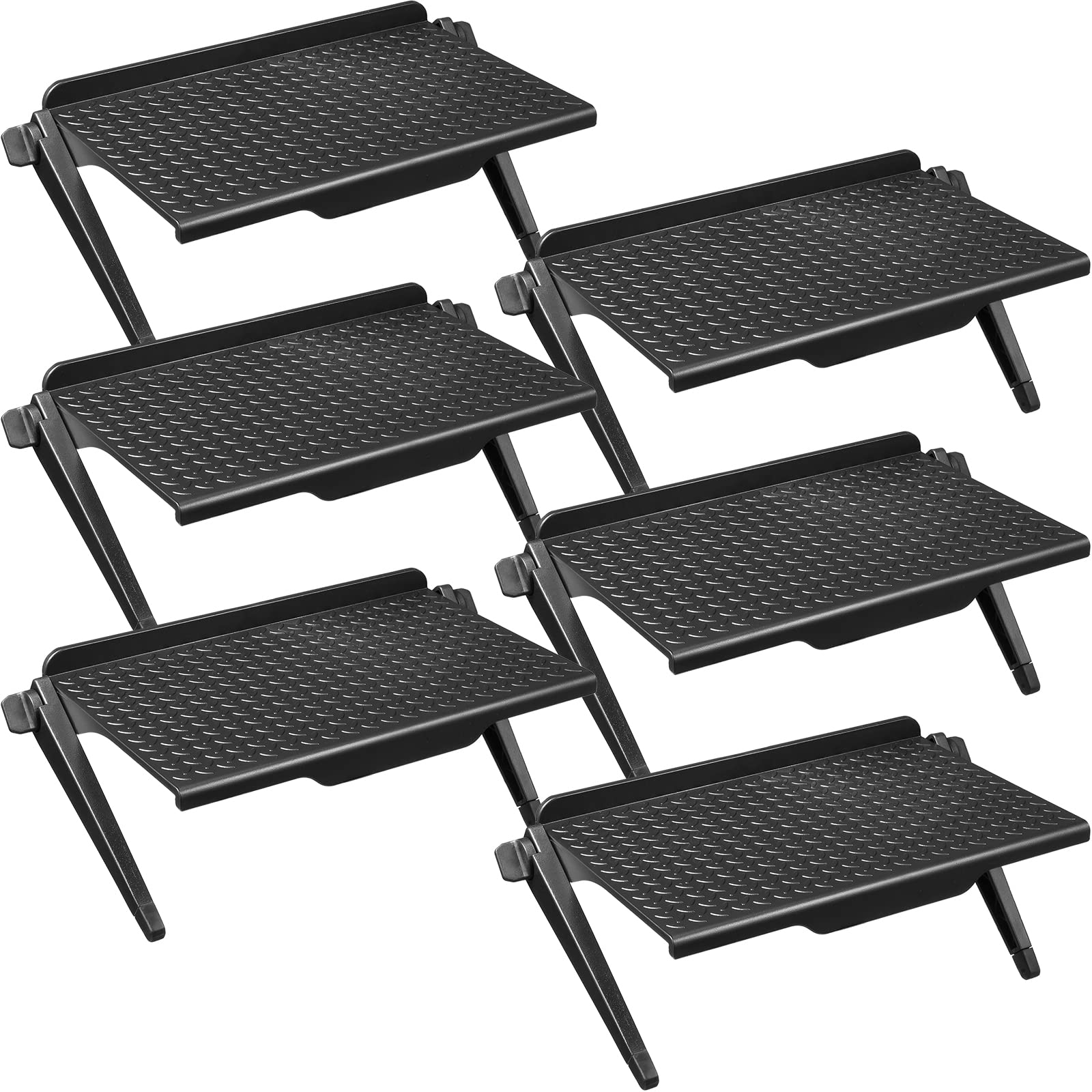 6-Piece Adjustable TV Top Screen Shelf - Black Plastic Monitor Stand for Video Game Consoles, Routers & Media Boxes (8.5 x 4.5 Inch) - Perfect for Living Room Entertainment Centers & Home Office Organization