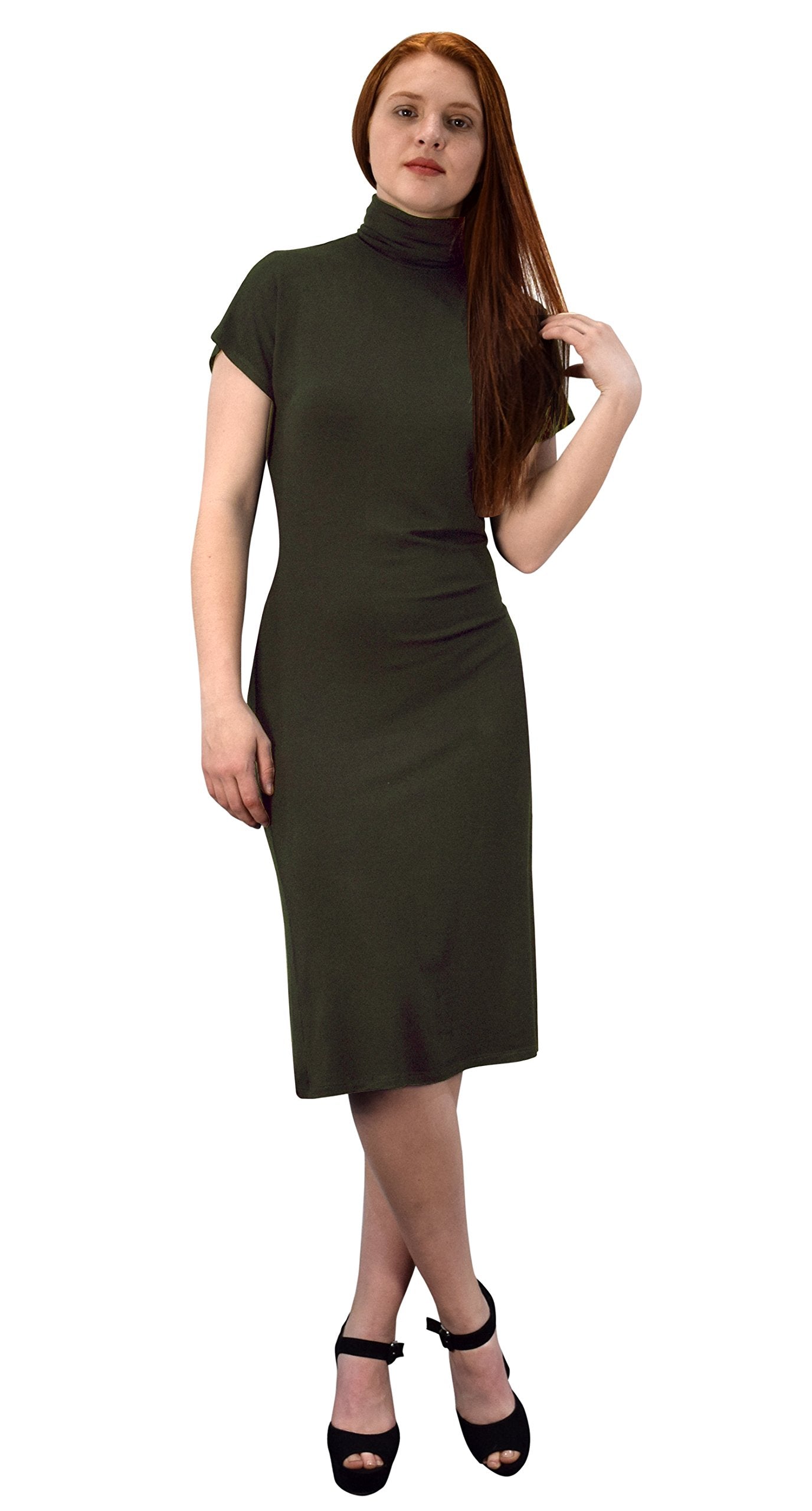Stylish Turtle Neck Short Sleeve Bodycon Midi Dress for Women - Perfect for Office, Date Night & Cocktail Parties