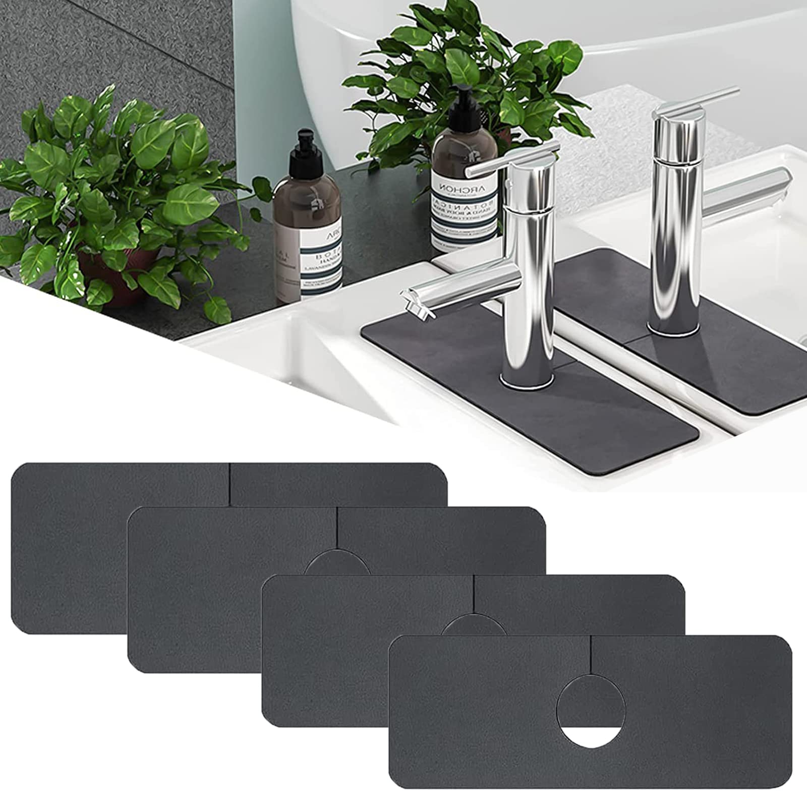 **Splash Guard for Sink Faucet - Thick Absorbent Drip Catcher Mat for Kitchen, Bathroom, RV & Farmhouse - Non-Slip Faucet Protector (4Pcs) - Perfect for Dish Drying & Water Splash Prevention**