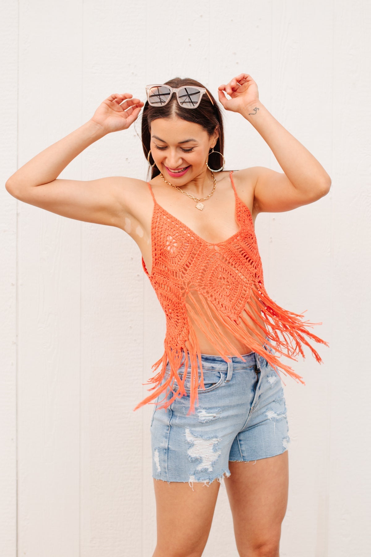 Orange Festival Fringe Tank Top - Women's Boho Party Outfit for Music Festivals & Summer Beach Vacations