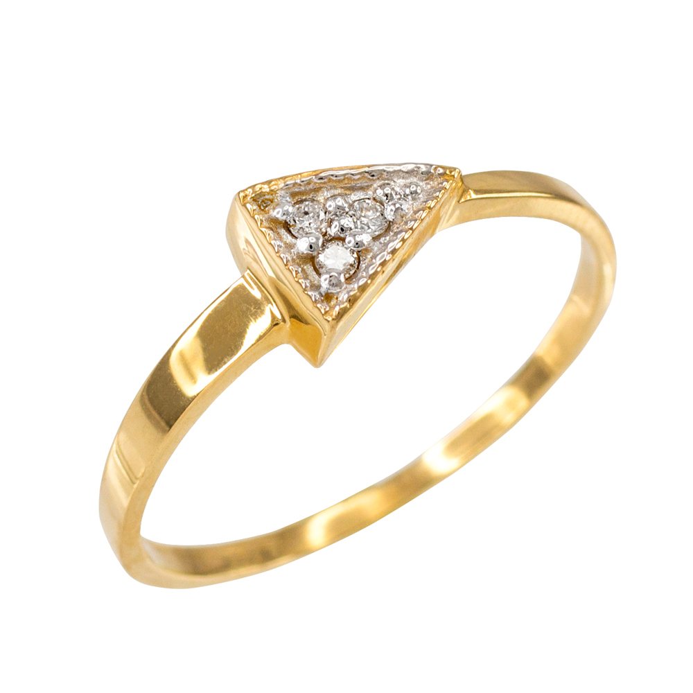 Modern Geometric Triangle Diamond Ring for Women - 14k Yellow Gold Wedding, Engagement & Anniversary Jewelry Gift