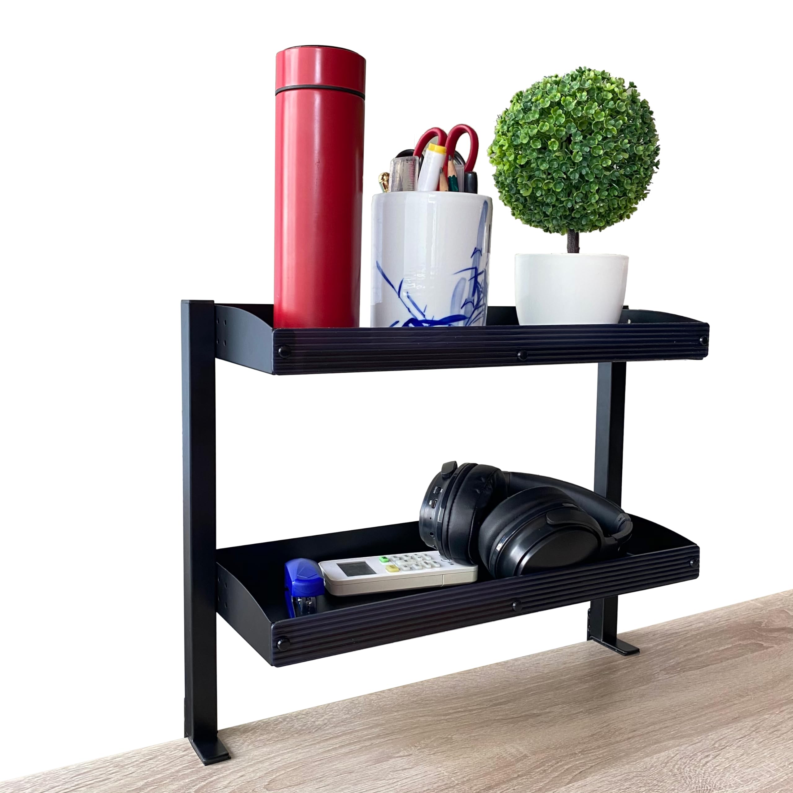 Clamp-On Desk Shelf Organizer - Adjustable Under Desk Storage Shelf for Gaming, Office & Home Workspace - Black Desk Extender Side Table with Sturdy Clamp - Perfect for PC Setup, Monitor Stand & Desk Organization Accessories