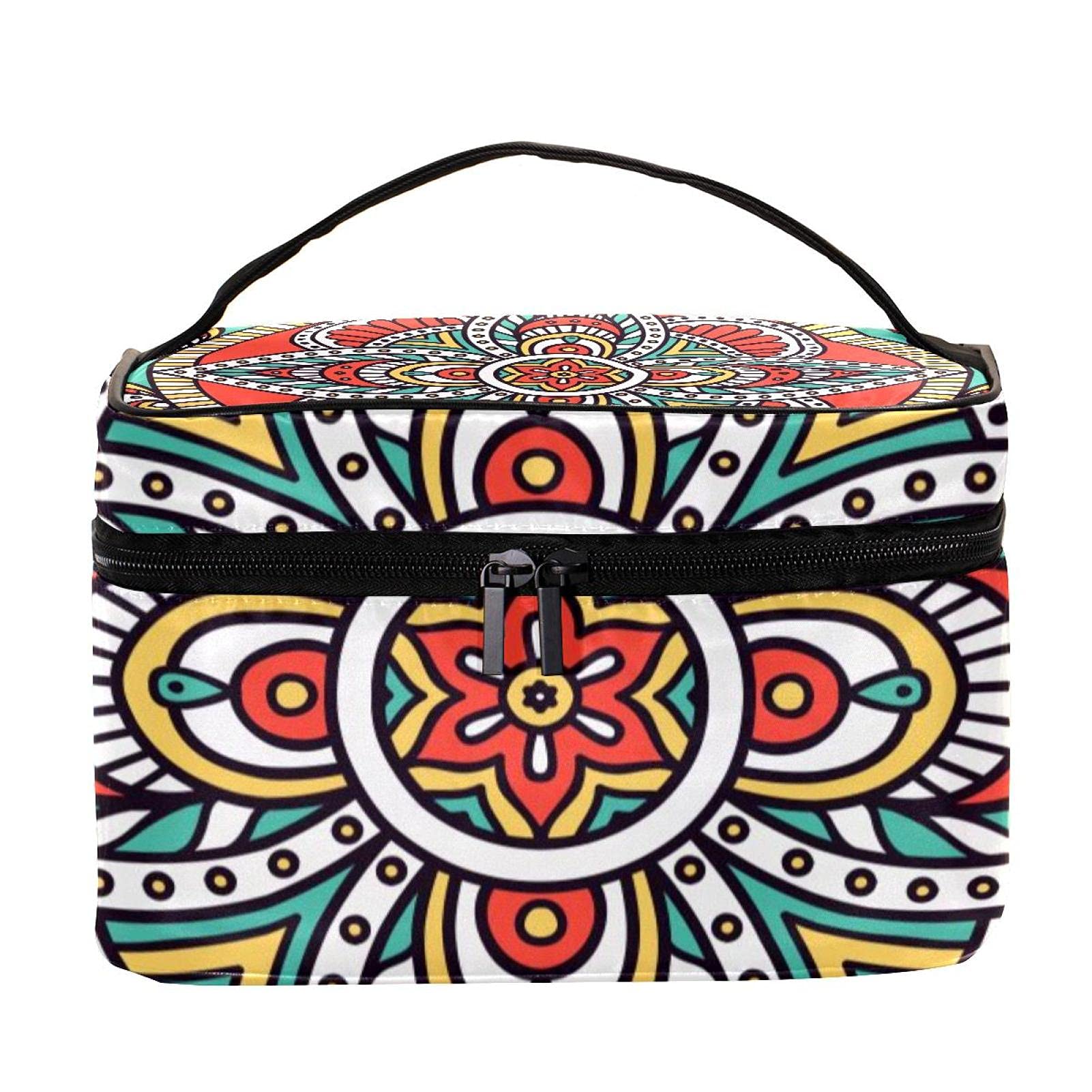 **Hippie Mandala Psychedelic Floral Travel Makeup Bag - Large Cosmetic Organizer with Zipper, Toiletry Bag for Women & Girls - Perfect for Travel, Gym, and Daily Use**