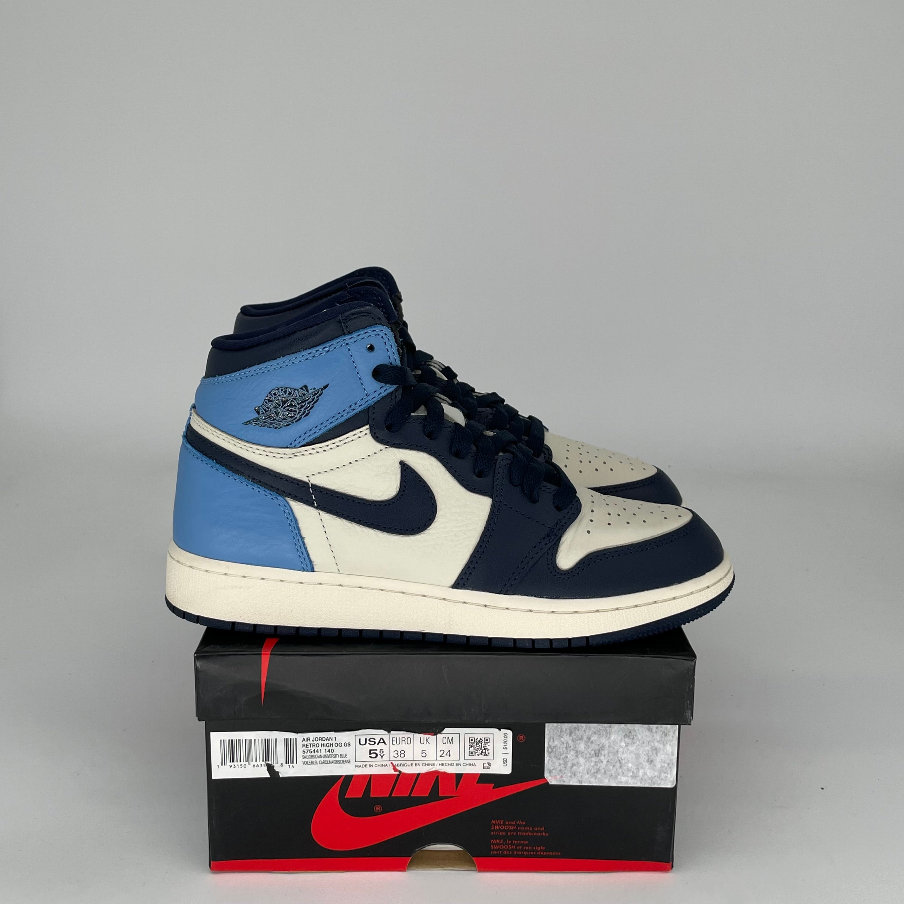 Air Jordan 1 Obsidian Size 5.5Y (575441-140) - Men's Basketball Shoes for Casual Wear & Street Style