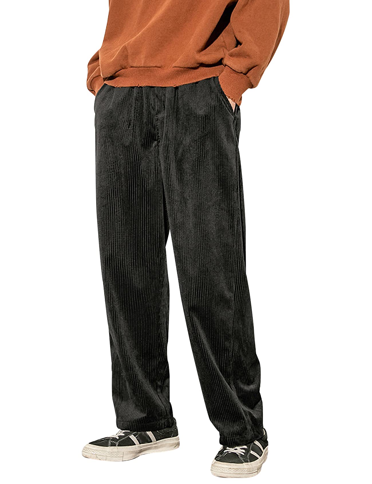 Gihuo Men's Corduroy Pants - Elastic Waist Vintage Cargo Sweatpants, Loose Fit Wide Leg Casual Pants for Hip Hop Streetwear | Perfect for Urban Fashion, Lounge Wear & Everyday Comfort