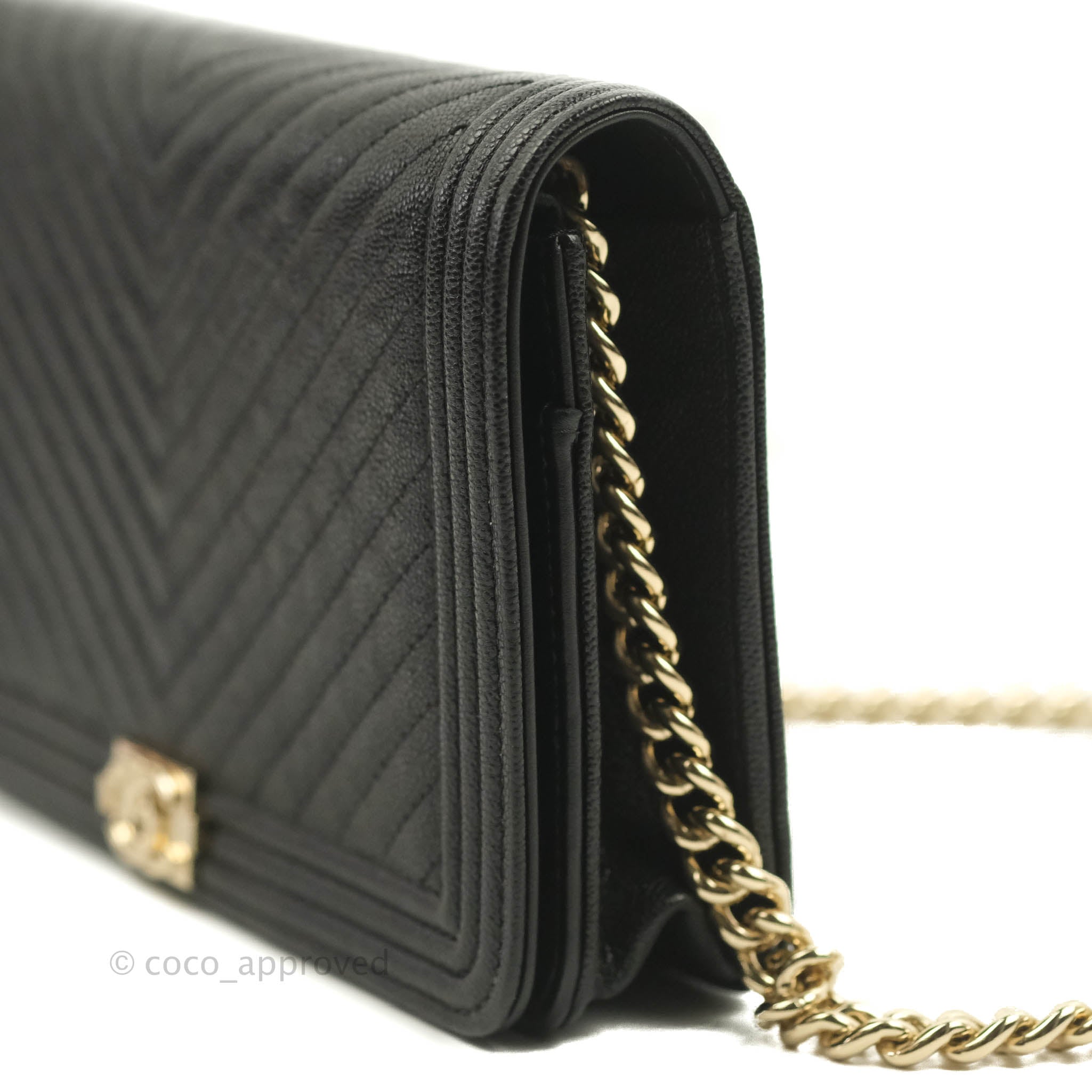 Chanel Chevron Boy Wallet On Chain Black Caviar Gold Hardware - Luxury Crossbody Bag for Women, Perfect for Evening Out & Special Occasions
