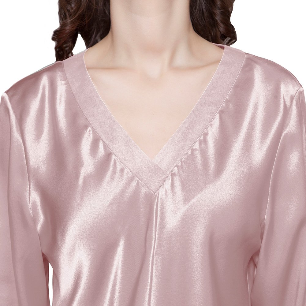 LilySilk Women's 100% Mulberry Silk Pajama Set - V-Neck 3/4 Sleeve Luxury Sleepwear for Comfortable Nights & Relaxing Evenings at Home