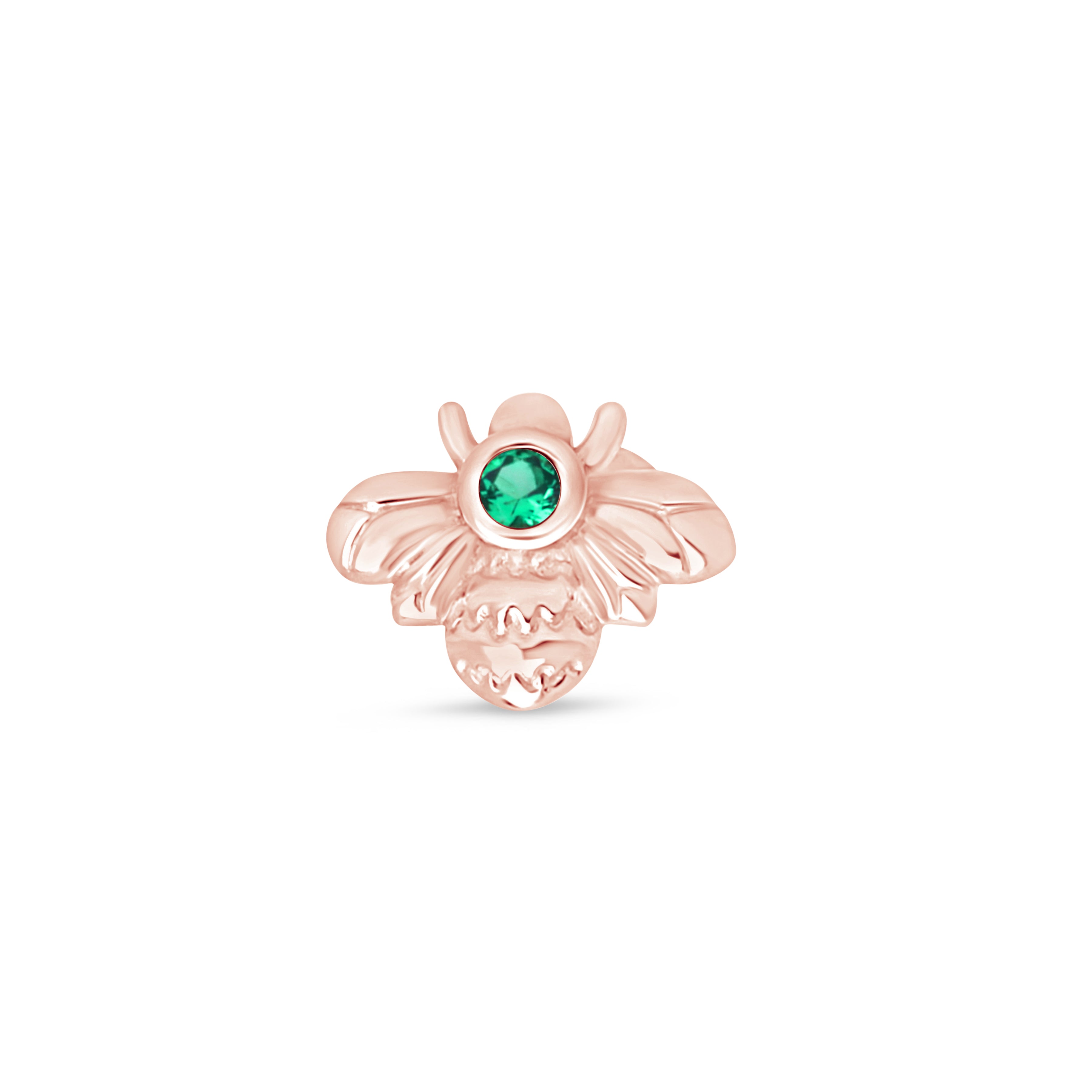 14k Rose Gold Emerald Bee Stud Earrings - Dainty Flat Back Earrings for Women | Perfect for Everyday Wear, Gifts & Special Occasions