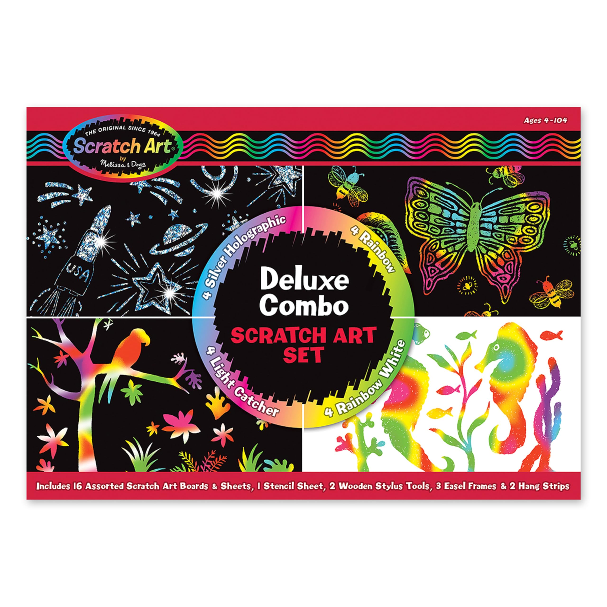 Melissa & Doug Deluxe Scratch Art Set for Kids - 16 Scratch Boards, 2 Stylus Tools & 3 Display Frames - FSC Certified Creative Art Activity for Home, School & Party Fun