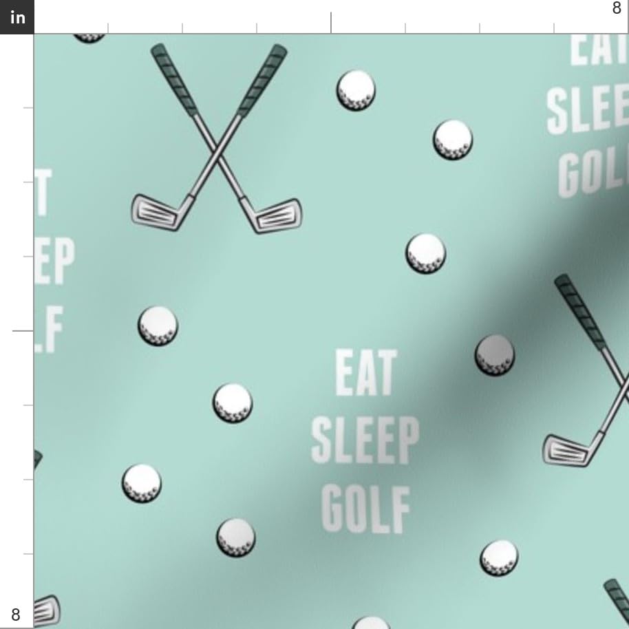 Eat Sleep Golf Dark Mint Golf Balls & Clubs Printed Minky Fabric Fat Quarter - Soft Plush Material for Sewing Baby Blankets, Quilt Backing & DIY Crafts - Perfect for Golf Lovers, Nursery Decor & Sports Themed Projects