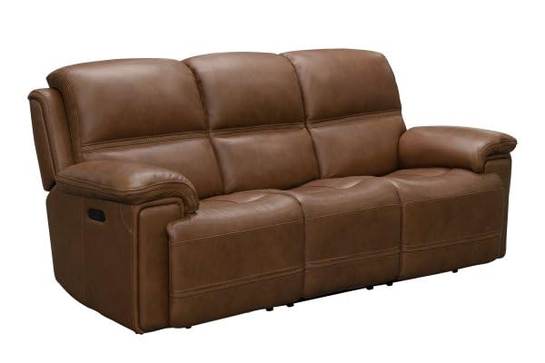 Barcalounger Sedrick Power Reclining Sofa with Power Headrests - Spence Caramel Leather Living Room Couch for Home Theater & Family Relaxation
