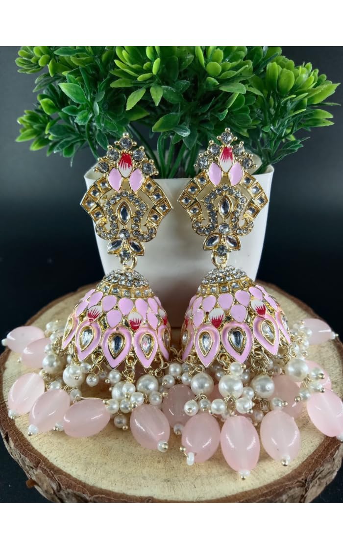 Traditional Jhumka Earrings for Women - Purple & White Beaded Ethnic Indian Jewelry (ER-797) | Perfect for Weddings, Festivals & Cultural Events