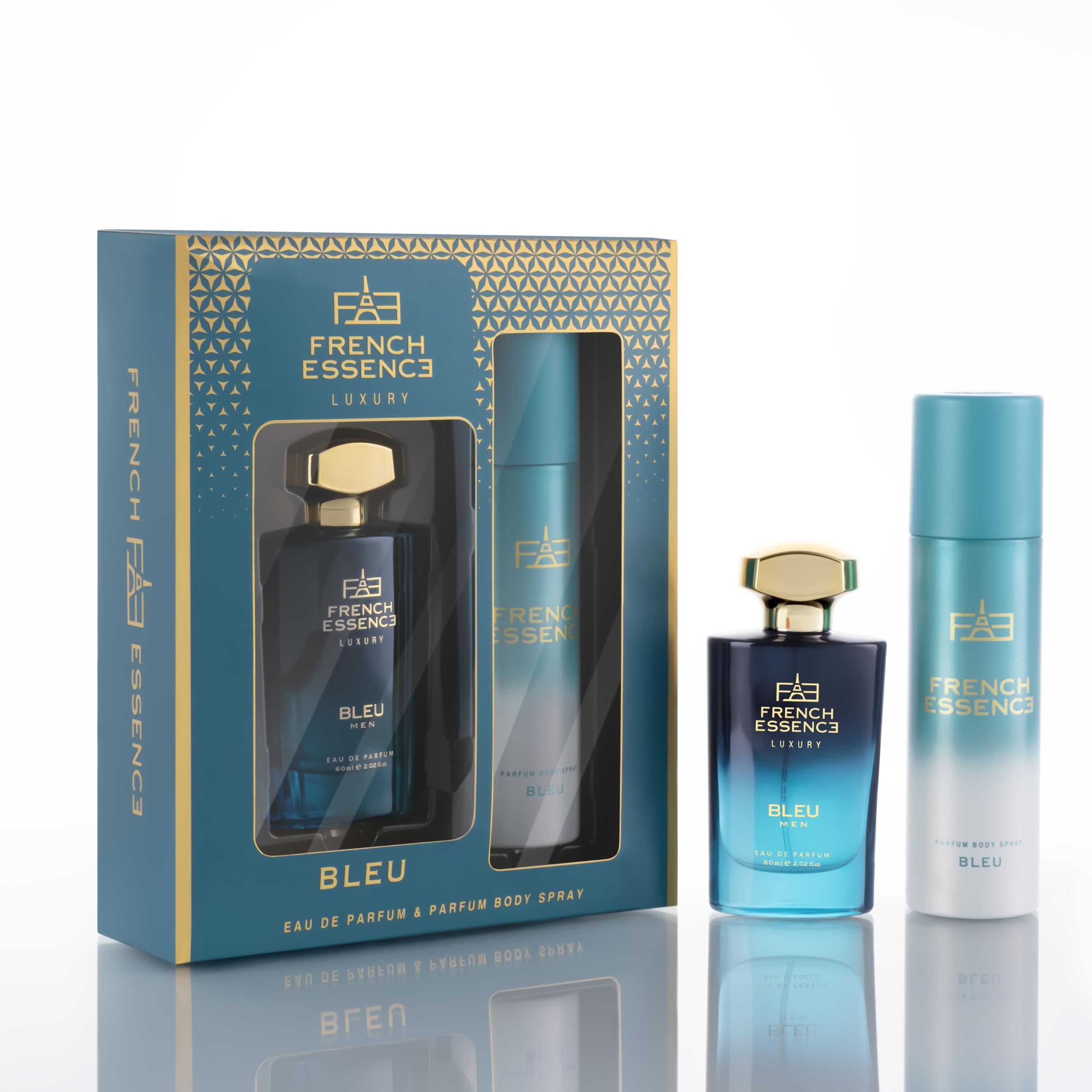Premium French Essence Luxury Men's Gift Set - Bleu Eau de Toilette 60ml & Deodorant 120ml | Cologne & Body Spray Combo for Date Night, Office & Special Occasions